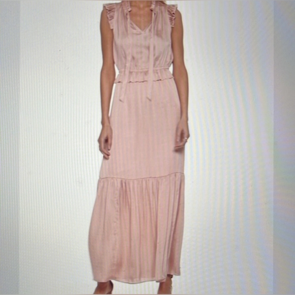 Banana Republic Soft Satin Blush Pink Sleeveless Ruffle Maxi Dress Size 8 - Picture 4 of 15
